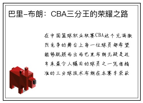 巴里-布朗：CBA三分王的荣耀之路