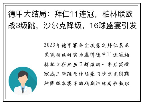 德甲大结局：拜仁11连冠，柏林联欧战3级跳，沙尔克降级，16球盛宴引发热议